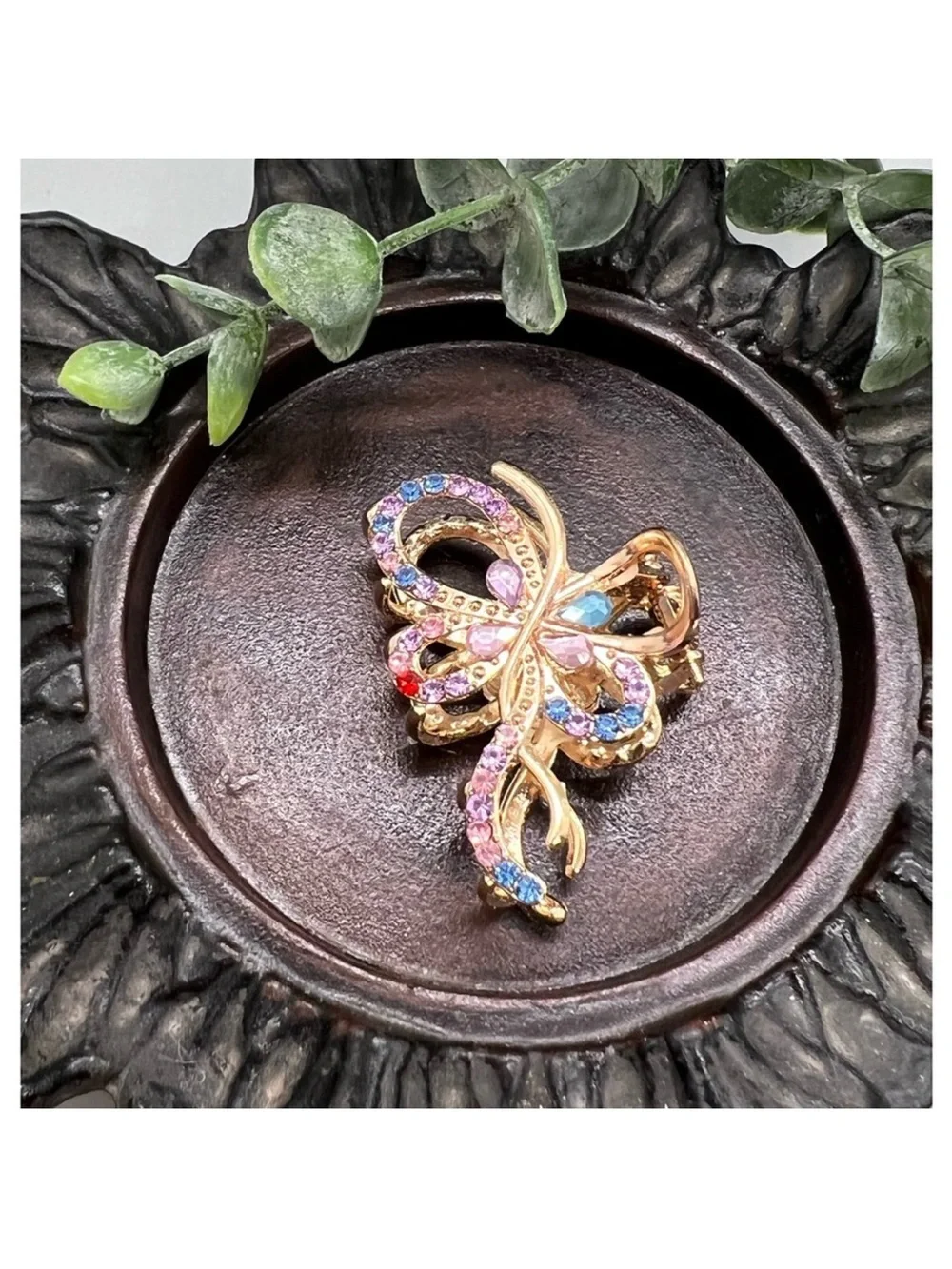 Gold-Tone Multicolor Crystal Butterfly Hair Clip FINAL PRICE DROP